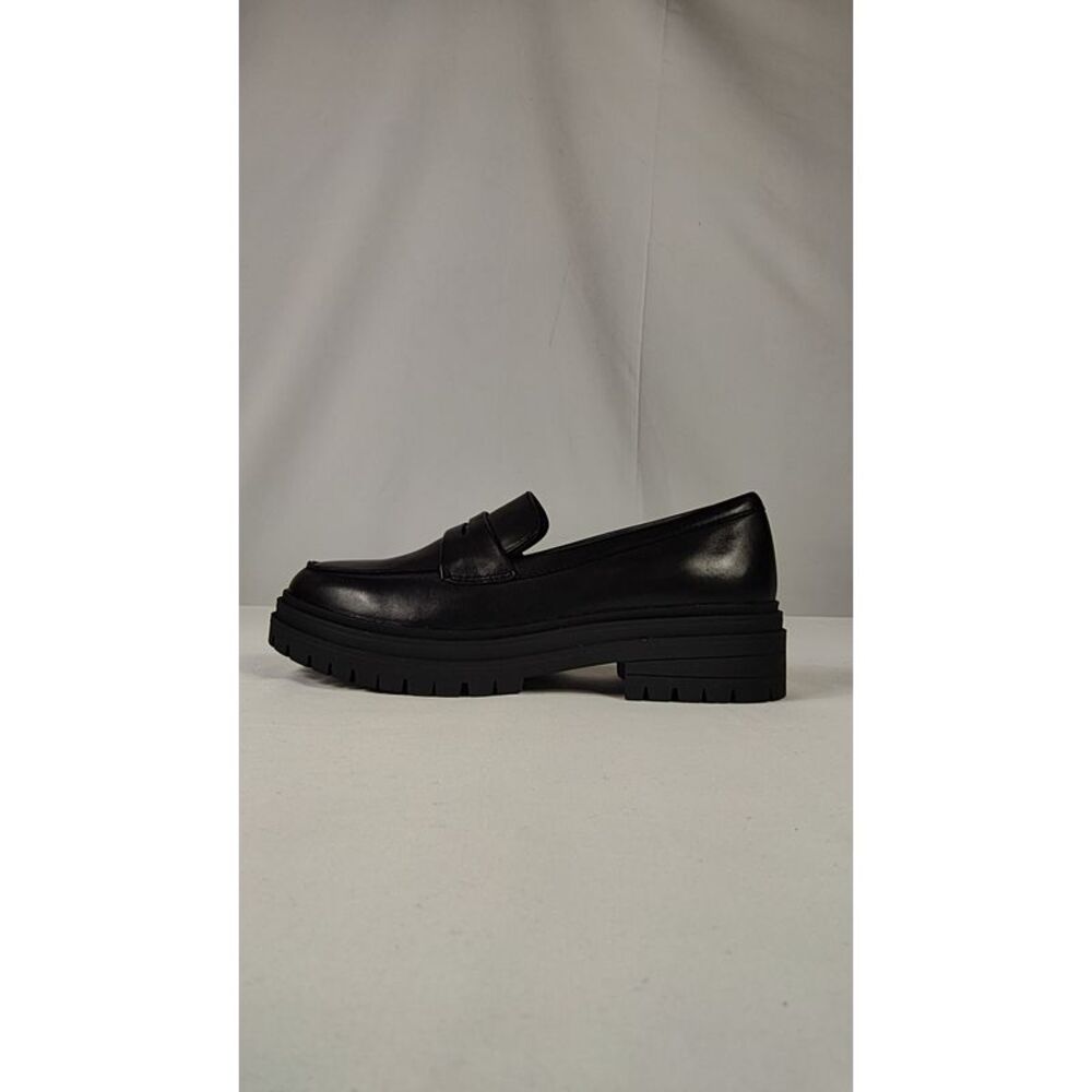 Quince Black Leather Lug-Sole Penny Loafers